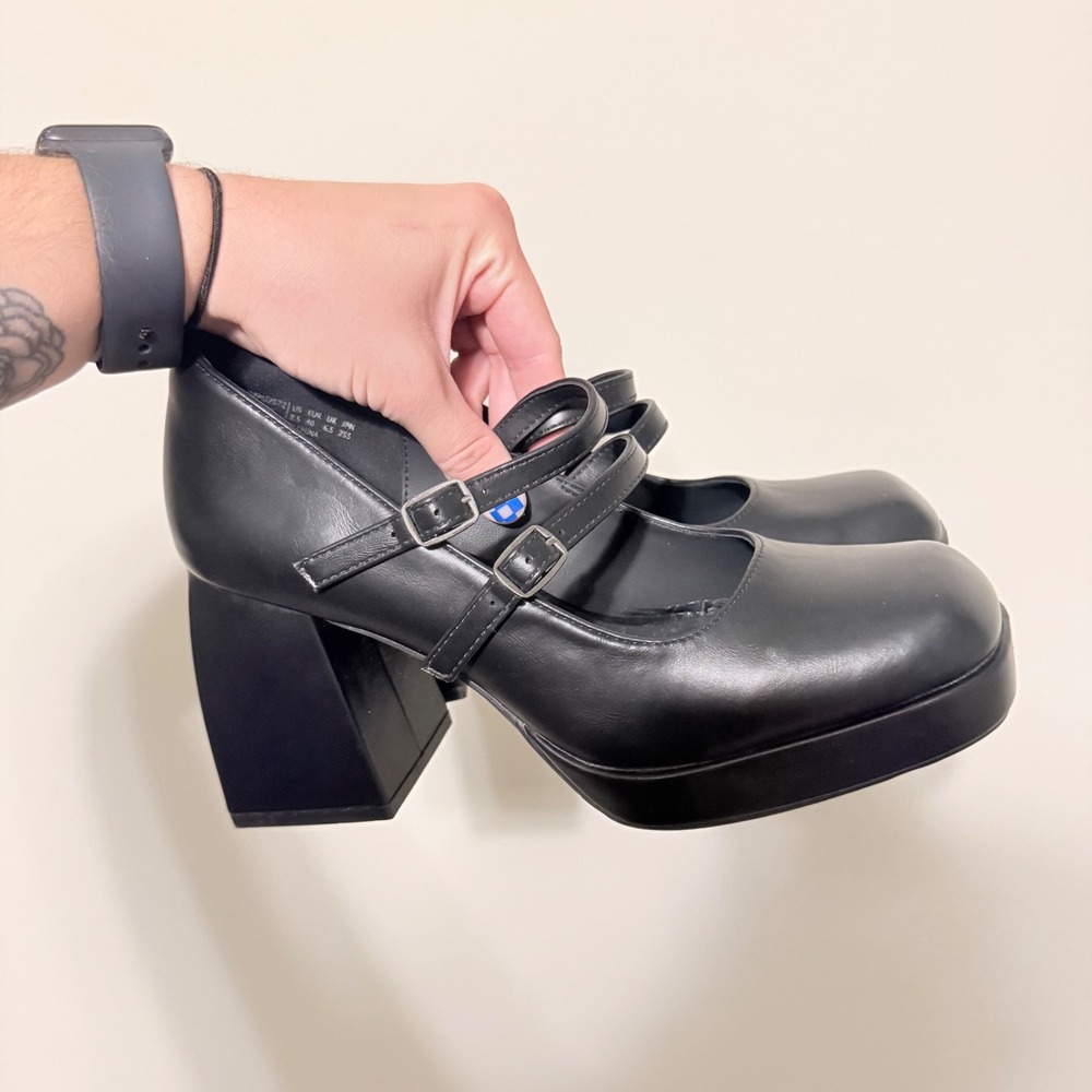 Dream Pairs Black Chunky Block Heel Mary Jane Platform Pumps Square Toe Y2K 8.5